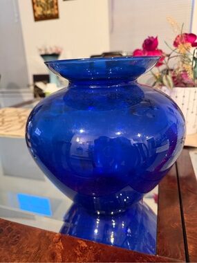 Deep Blue Blown Glass Decorative Vase - Home Accents
